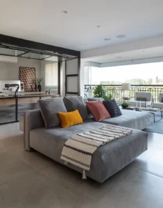 Living, home office e jantar integrados